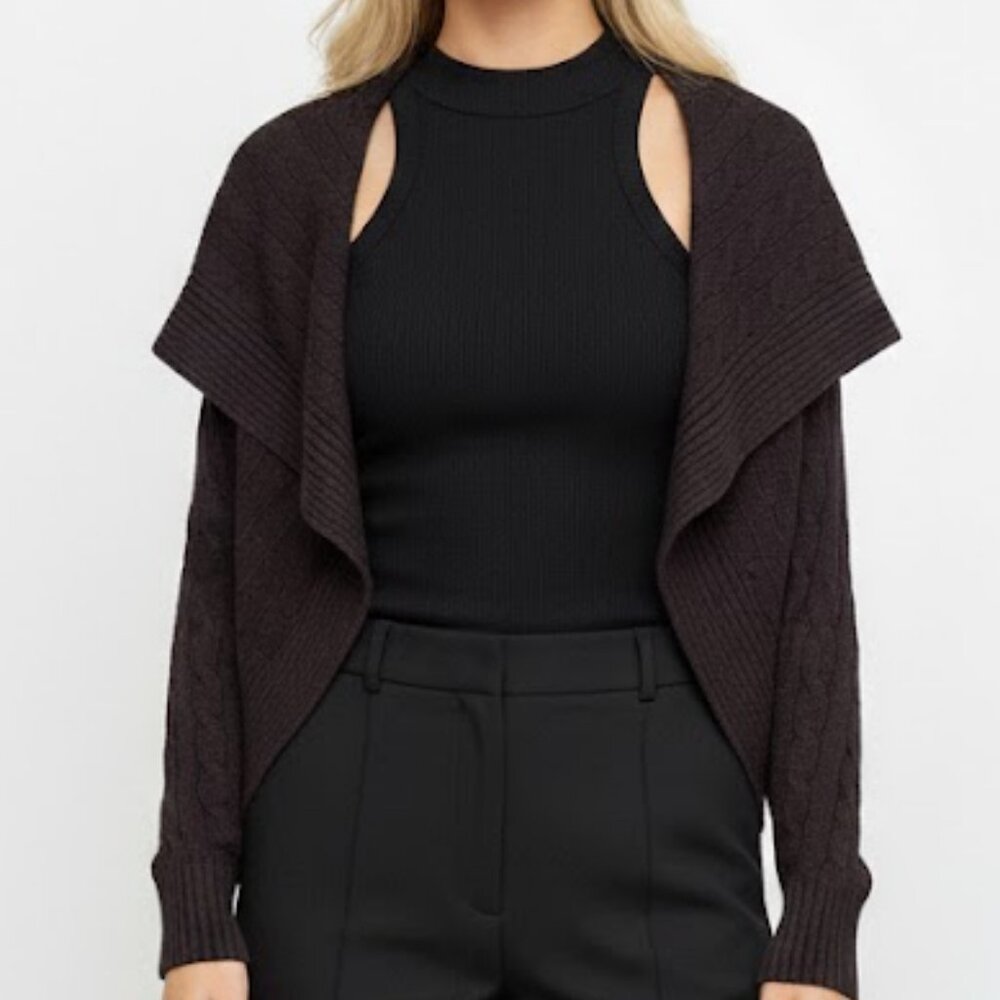 Ralph Lauren 100% Cashmere Cable Knit Cardigan XS Black Shawl Collar